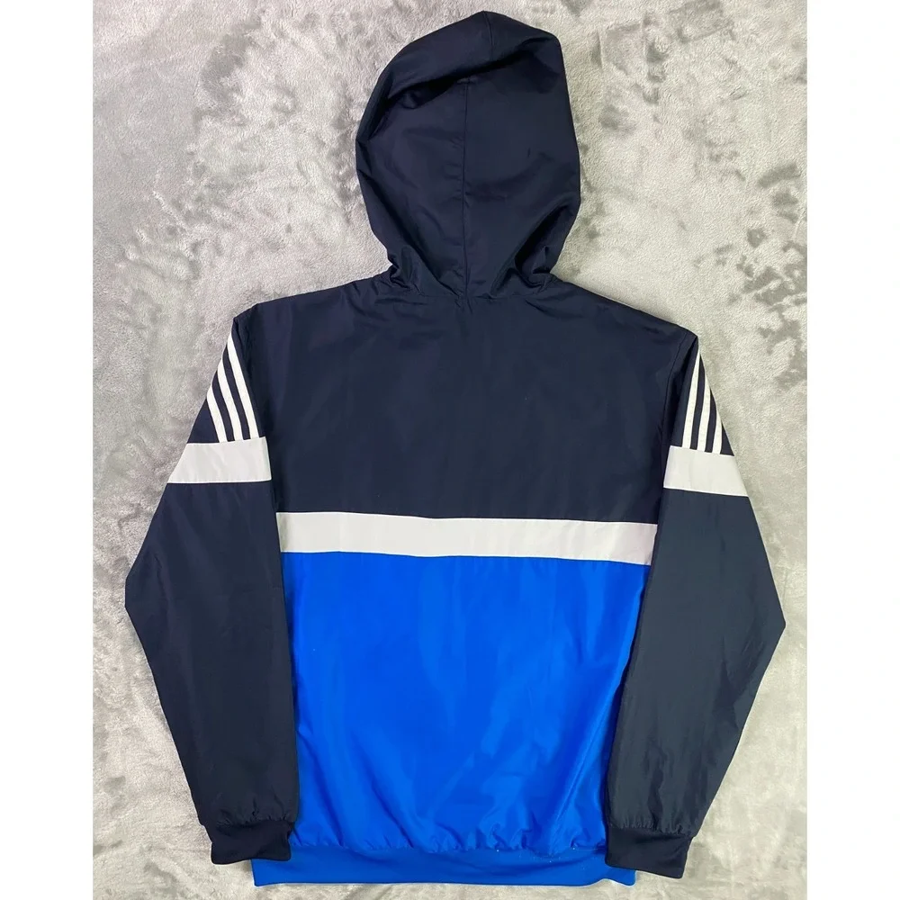 Adidas‎ Itasca Windbreaker Jacket Mens M Blue Reversible Hooded Full Zip Trefoil